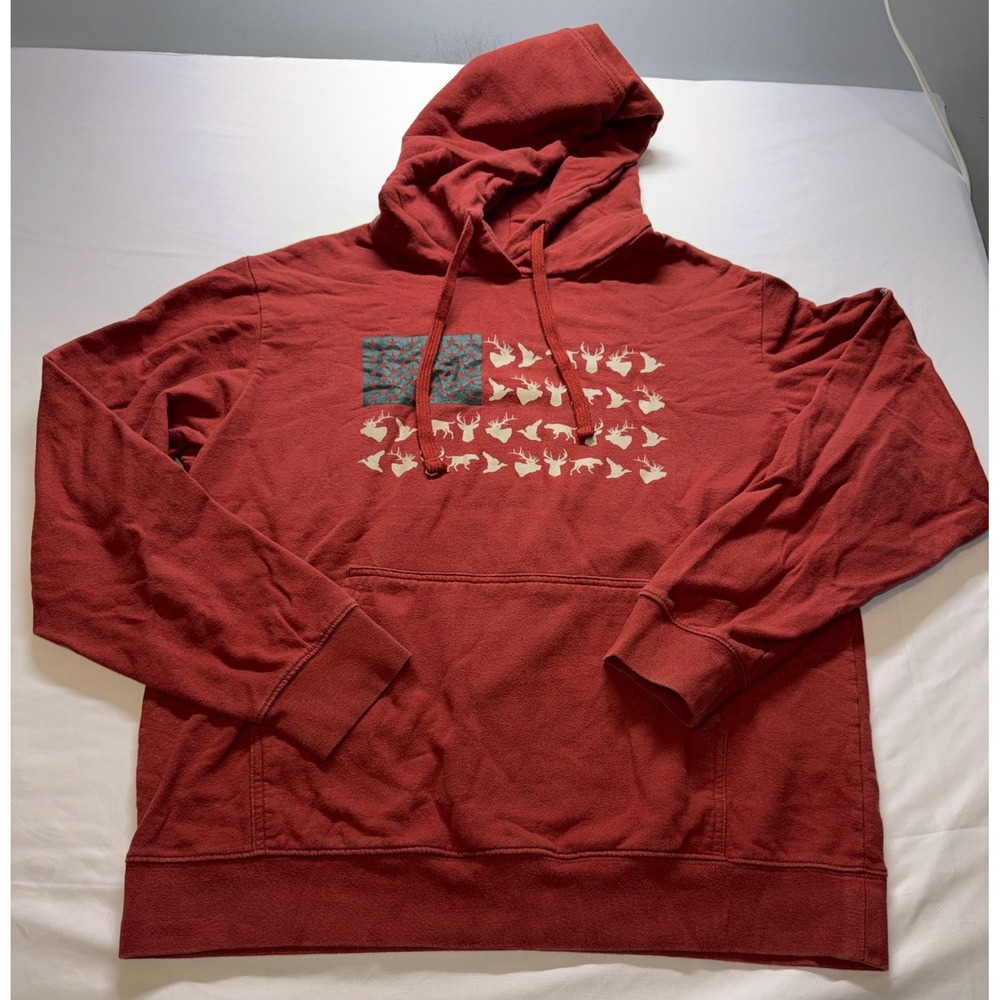 Columbia Hoodie Men Large Red PHG American Flag Deer Duck Hunting Pullover